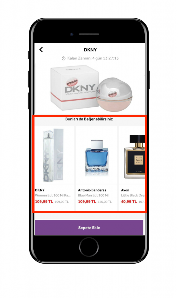 Morhipo.com mobile app page: personalized product recommendations