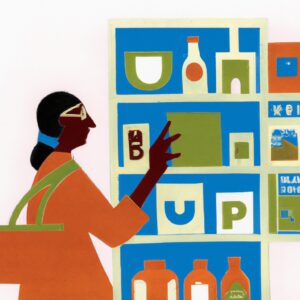 A woman choosing related products